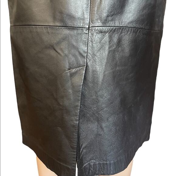 Vintage Design Assets genuine leather black pleated pencil skirt size 6 - Picture 7 of 14